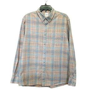 ROWM Men’s Long Sleeve Blue Peach Plaid Button Down Casual Preppy Classic Sz XL